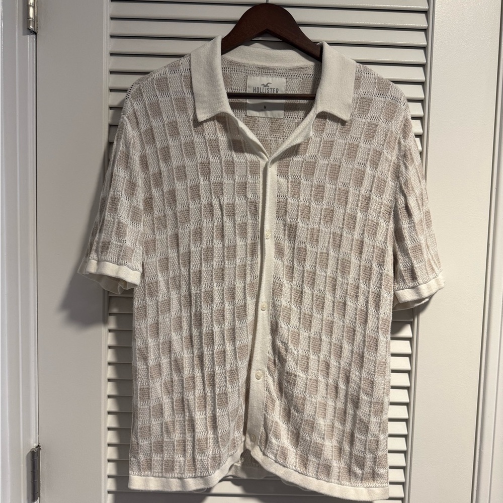 Hollister Beige Knit Button-Down